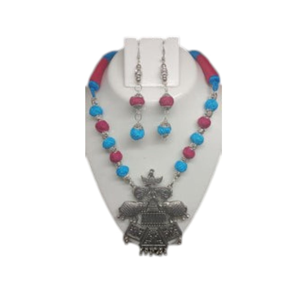 Pink & Blue Silk Thread Necklace