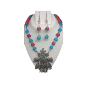Pink & Blue Silk Thread Necklace