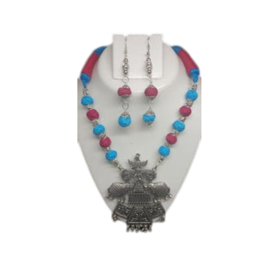 Pink & Blue Silk Thread Necklace