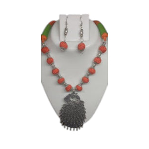 Orange & Green Silk Thread Necklace