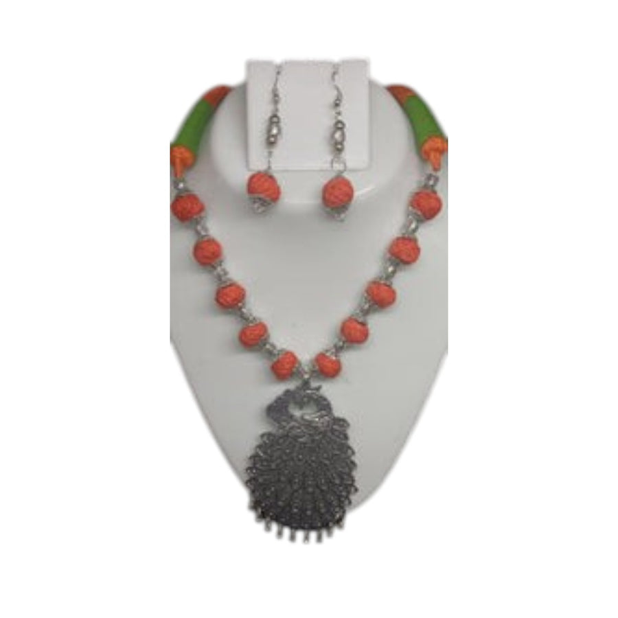 Orange & Green Silk Thread Necklace