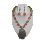 Orange & Green Silk Thread Necklace