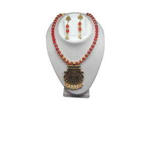 Red Golden Oxidised Beads Necklace