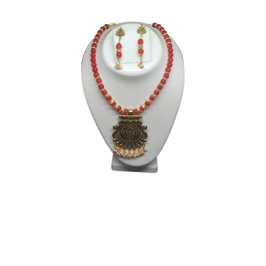 Red Golden Oxidised Beads Necklace