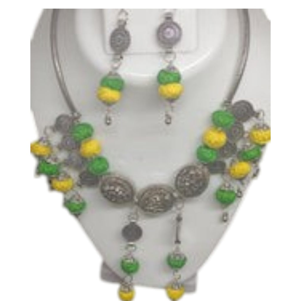 Green Yellow Silk Thread Necklace