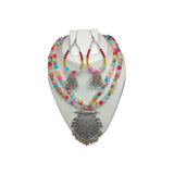 Double Layered Multi Color Silver Oxidised Necklace