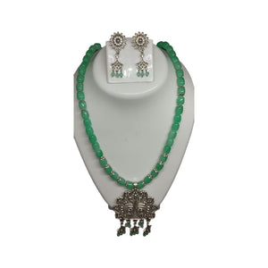 Green Silver Oxidised Beads Necklace