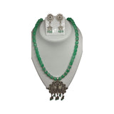 Green Silver Oxidised Beads Necklace